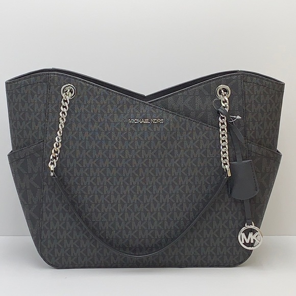 MICHAEL KORS LARGE X CHAIN SHOULDER TOTE & LARGE DOUBLE ZIP WALLET BLACK SIGNATR - Picture 15 of 16